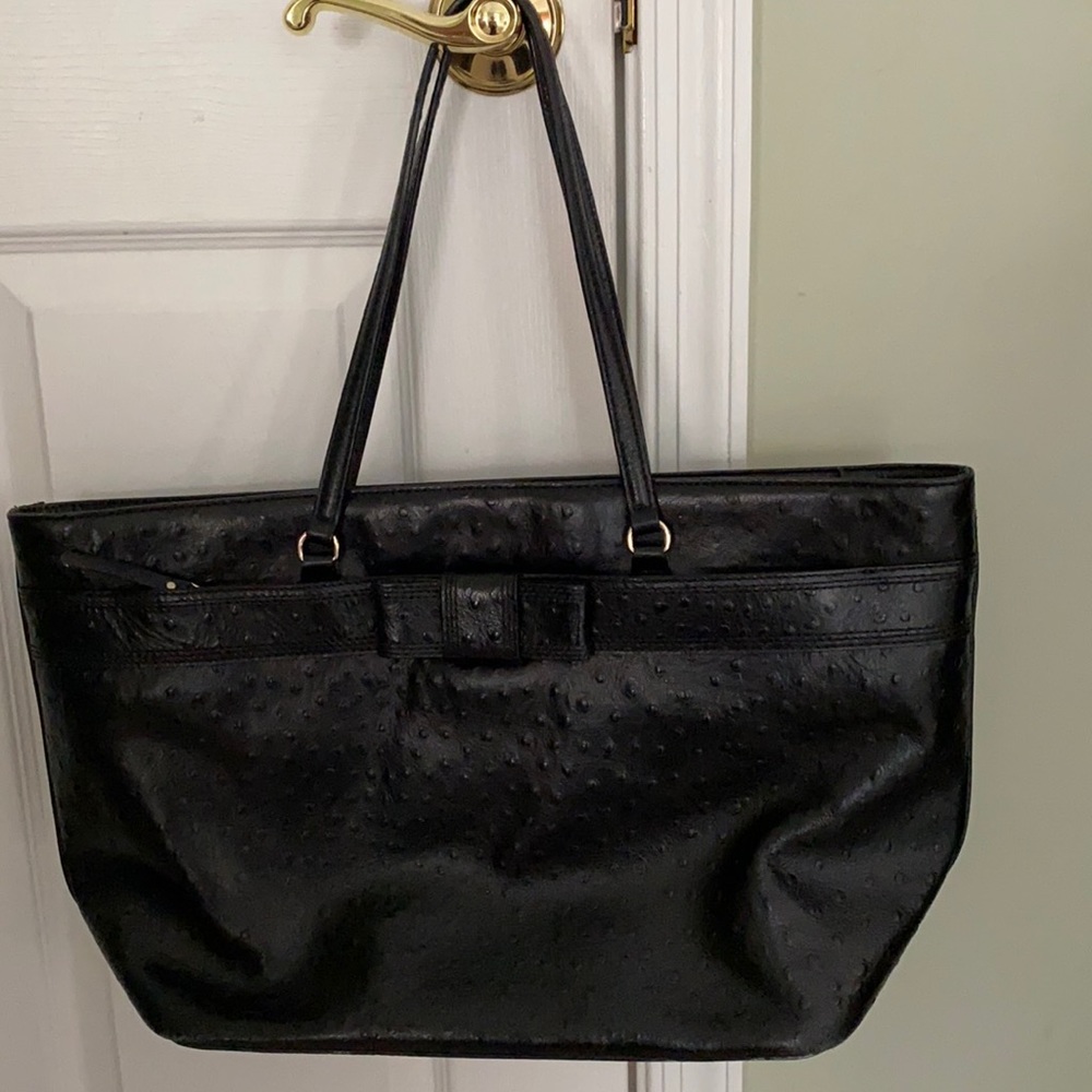 Kate Spade ostrich black tote with decorative bow